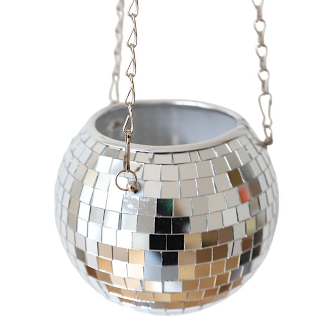 Cache-pot à suspendre boule disco à facettes argent 15 cm - image 2