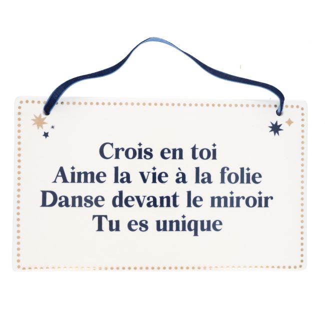 Plaque à accrocher message bleu et doré - image 1