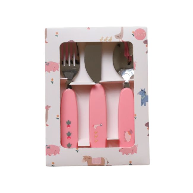 Set de 3 couverts bébé rose - Dans la ferme - image 1