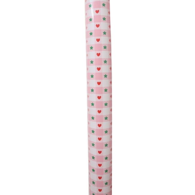 Rouleau de papier cadeau cœurs étoiles rose - image 2