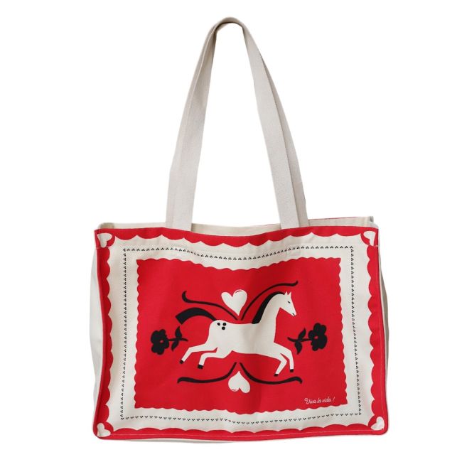 Sac cabas rouge blanc  Viva la vida  cheval - Carmina - image 1