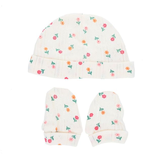 Coffret de naissance bonnet et moufles pointelle fleurie - Dans la Ferme - image 2