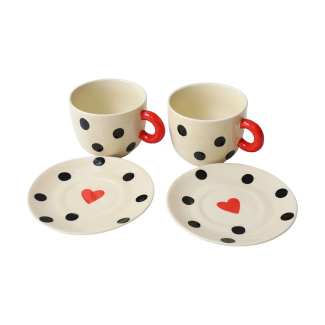 Set de 2 tasses à café avec soucoupes en grès - Carmina - image 1