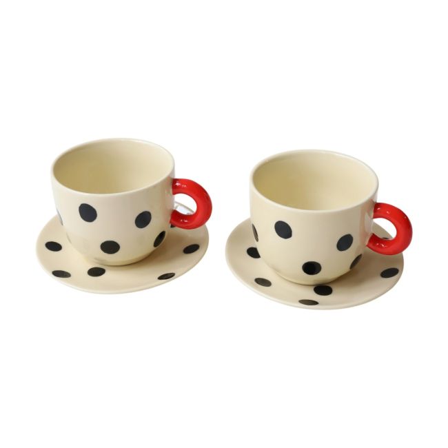 Set de 2 tasses à café avec soucoupes en grès - Carmina - image 2