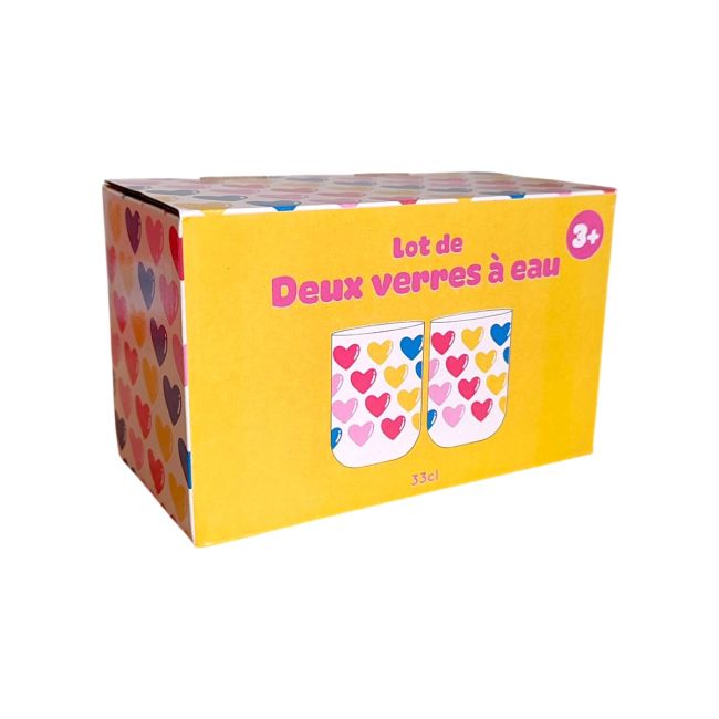 Lot de 2 verres à eau enfant cœurs multicolores - image 2