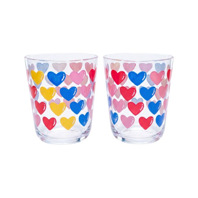 Lot de 2 verres à eau enfant cœurs multicolores - image 1